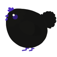 A black chicken with a head pattern