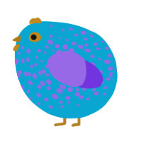 A cerulean and blurple chicken with a speckle pattern