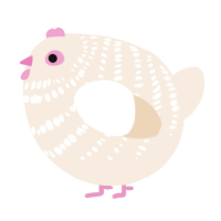 A cream chicken with a bar pattern