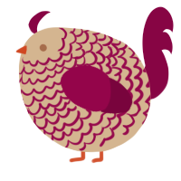 A beige and maroon chicken with a lace pattern