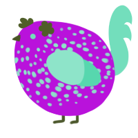 A amethyst and mint chicken with a speckle pattern