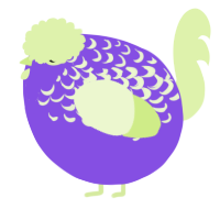 A blurple and apple chicken with a half-lace pattern