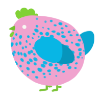 A pink and cerulean chicken with a speckle pattern