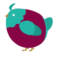 A maroon and turquoise chicken with a head pattern