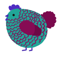 A turquoise and wine chicken with a lace pattern