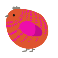 A vermilion and fuchsia chicken with a bar pattern
