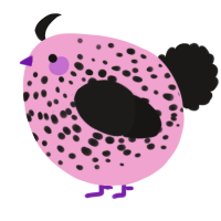 A pink and sable chicken with a speckle pattern
