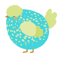 A aqua and lemon chicken with a speckle pattern