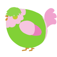 A grass and pink chicken with a head pattern