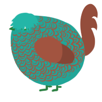 A turquoise and russet chicken with a double-lace pattern
