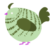 A gluppy and olive chicken with a bar pattern