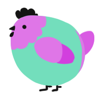 A mint and orchid chicken with a head pattern
