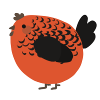 A vermilion and sable chicken with a half-lace pattern