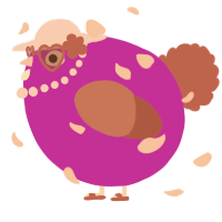 A amethyst and red chicken