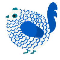 A white and ultramarine chicken with a lace pattern