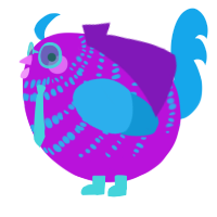 A amethyst and sky chicken with a bar pattern