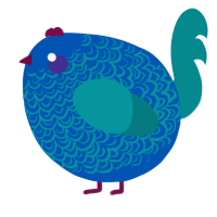 A ultramarine and teal chicken with a double-lace pattern