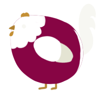 A maroon and white chicken with a head pattern