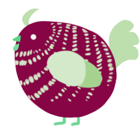 A maroon and gluppy chicken with a bar pattern