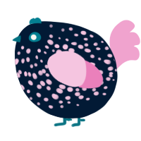 A tumblr and pink chicken with a speckle pattern