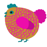 A gold and fuchsia chicken with a lace pattern