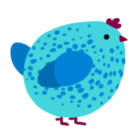 A aqua and sapphire chicken with a speckle pattern