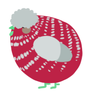 A crimson and silver chicken with a bar pattern