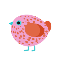 A pink and vermilion chicken with a speckle pattern