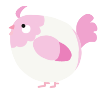 A white and pink chicken with a head pattern