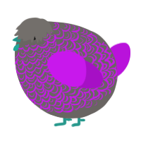 A grey and amethyst chicken with a double-lace pattern