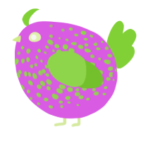 A orchid and grass chicken with a speckle pattern