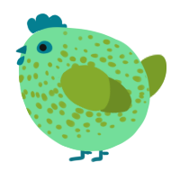 A spring and chartreuse chicken with a speckle pattern