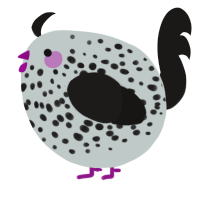 A silver and sable chicken with a speckle pattern
