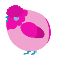 A pink and fuchsia chicken with a head pattern