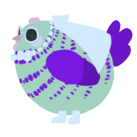 A gluppy and violet chicken with a bar pattern