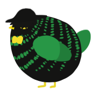 A black and viridian chicken with a bar pattern