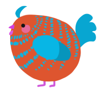 A vermilion and cerulean chicken with a bar pattern