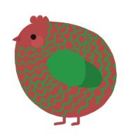 A red and viridian chicken with a lace pattern