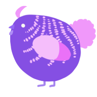 A blurple and lavender chicken with a half-bar pattern