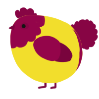 A yellow and maroon chicken with a head pattern