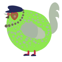 A violet and bark chicken with a speckle pattern