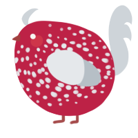 A crimson and mist chicken with a speckle pattern