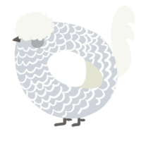A mist and white chicken with a lace pattern
