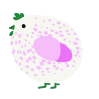 A white and lavender chicken with a speckle pattern