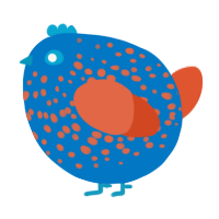 A sapphire and vermilion chicken with a speckle pattern