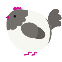 A white and grey chicken with a head pattern