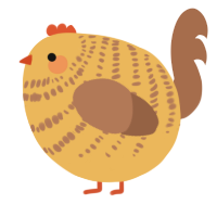 A honey and brown chicken with a bar pattern