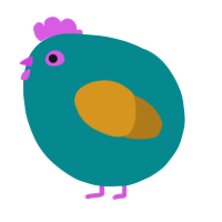 A teal and ochre chicken