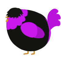 A black and amethyst chicken with a head pattern