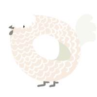 A cream and white chicken with a lace pattern